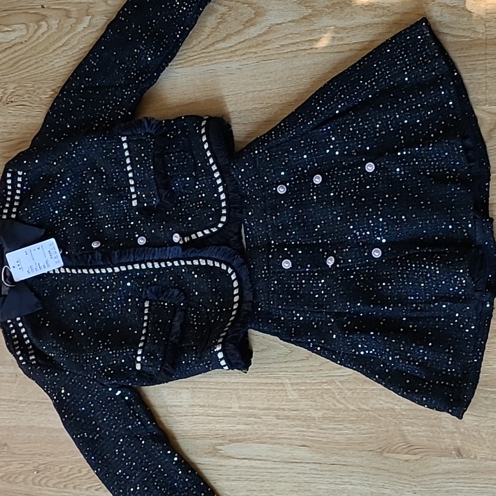 Elegant Black Blazer with Skirt Set